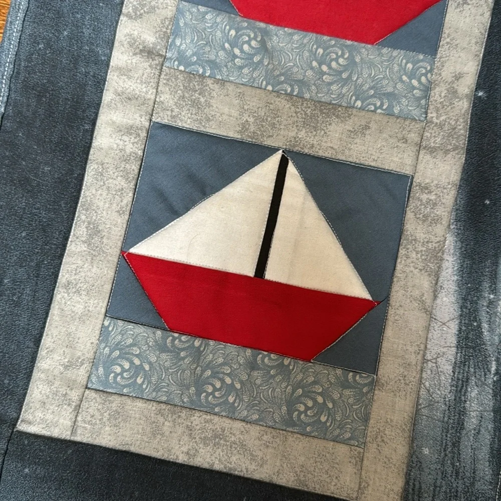 Handmade quilted sailboat wall hanging